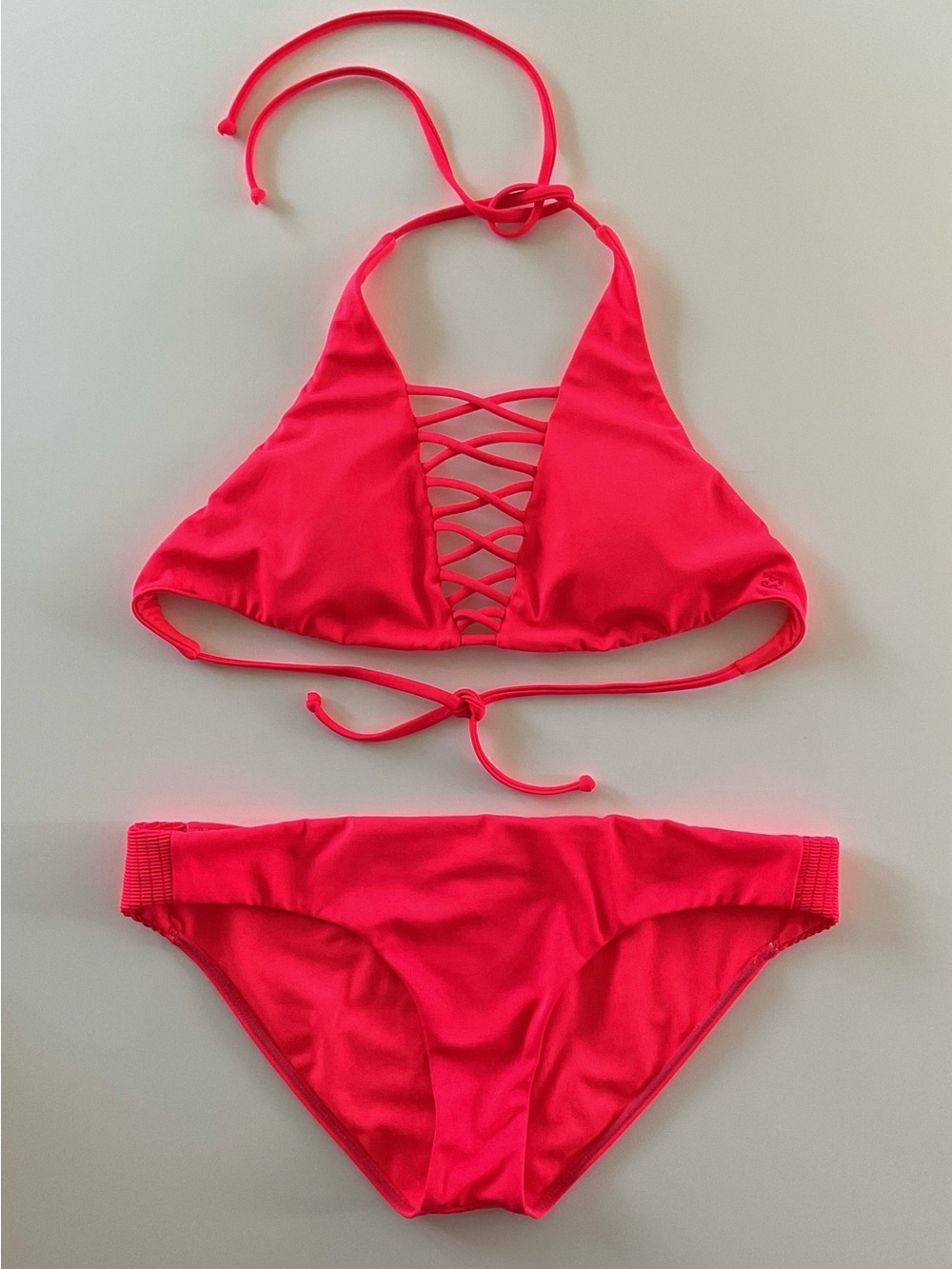 Billabong Women’s Strappy Neon Pink/Orange 2 Piece Bathing Suit Size Large